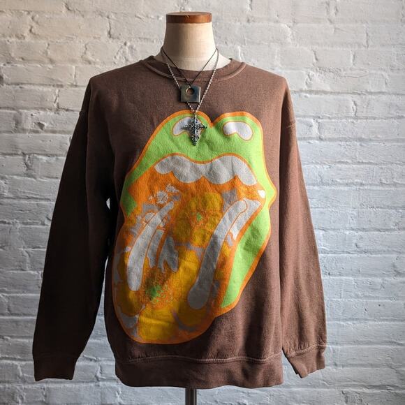 Urban Outfitters Sweaters - Urban Outfitters Rolling Stones Brown Sweater Oversize Groovy Graphic Band Top